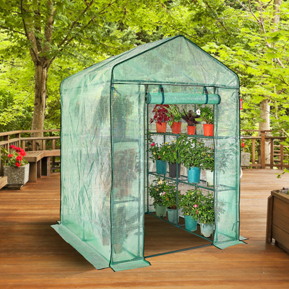 VEVOR Walk-in Green House, 4.6 x 4.6 x 6.6 ft , Greenhouse with Shelves, High Strength PE Cover with Zipper Door and Steel Frame, Assembly in Minutes, Suitable for Planting and Storage, Goodies N Stuff