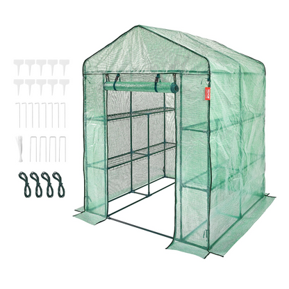 VEVOR Walk-in Green House, 4.6 x 4.6 x 6.6 ft , Greenhouse with Shelves, High Strength PE Cover with Zipper Door and Steel Frame, Assembly in Minutes, Suitable for Planting and Storage, Goodies N Stuff