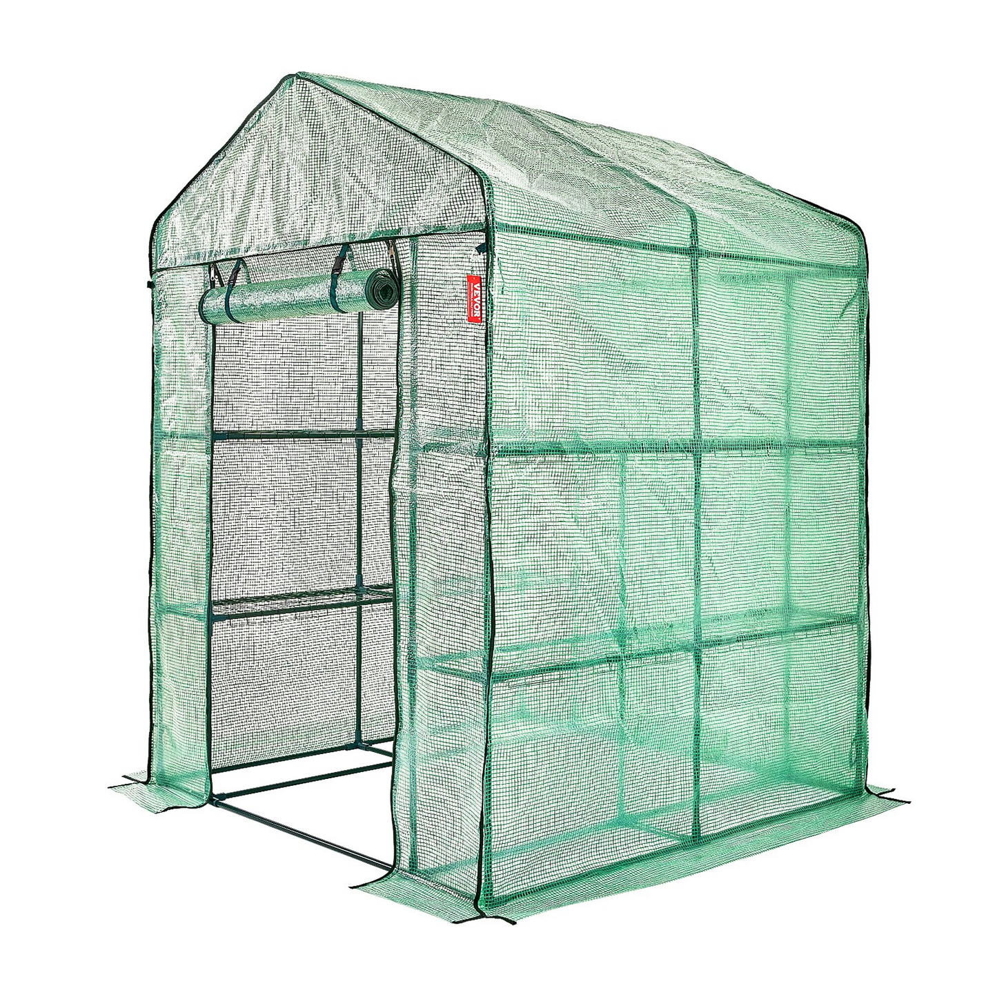 VEVOR Walk-in Green House, 4.6 x 4.6 x 6.6 ft , Greenhouse with Shelves, High Strength PE Cover with Zipper Door and Steel Frame, Assembly in Minutes, Suitable for Planting and Storage, Goodies N Stuff