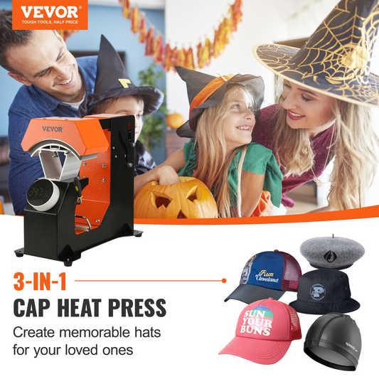 VEVOR 3-in-1 Auto Hat Heat Press with 3pcs Interchangeable Platens(6.6" x 2.7", 6.6" x 3.8", 6.1" x 3"), Automatic Release&Press Knob-Style Digital Control Panel, Heat Transfer Printing for Caps, Goodies N Stuff