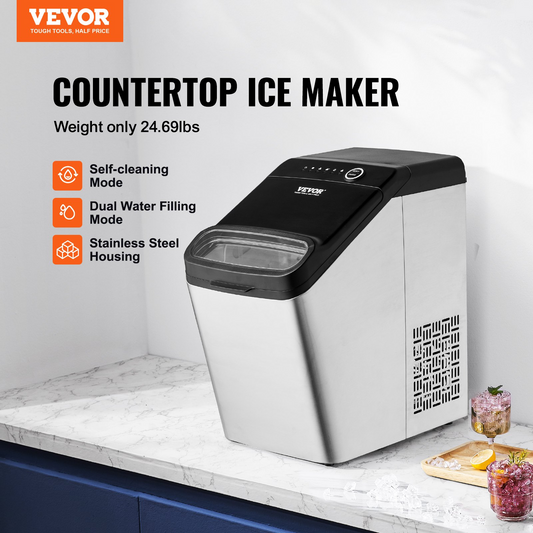 VEVOR Countertop Ice Maker, 9 Cubes Ready in 7 Mins, 33lbs in 24Hrs, Self-Cleaning Portable Ice Maker with Ice Scoop and Basket, 2 Ways Water Refill Ice Machine with 2 Size Bullet Ice for Kitchen Bar, Goodies N Stuff