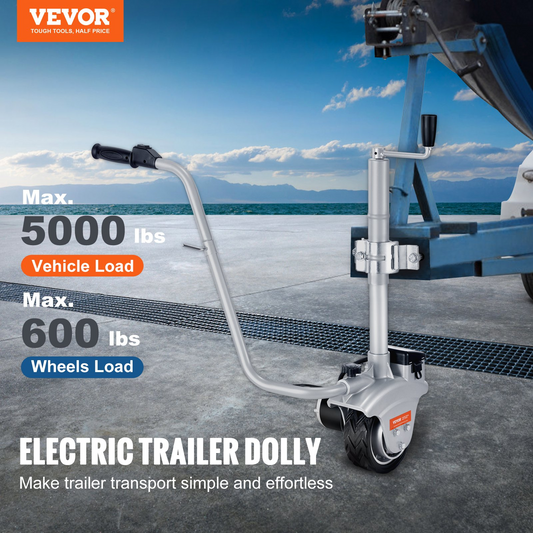 VEVOR Electric Trailer Dolly, 5000lbs Towing Capacity, 350W 12V Trailer Jockey Wheel with 22 ft/min Moving Speed, 12''-24.8'' Adjustable Clamp Height & 8'' Rubber Tire, for Moving Trailer Caravan Boat, Goodies N Stuff