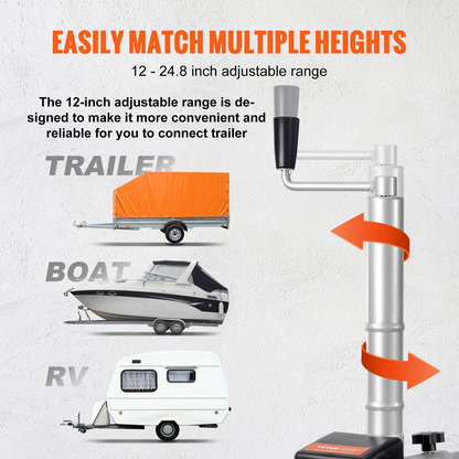 VEVOR Electric Trailer Dolly, 5000lbs Towing Capacity, 350W 12V Trailer Jockey Wheel with 22 ft/min Moving Speed, 12''-24.8'' Adjustable Clamp Height & 8'' Rubber Tire, for Moving Trailer Caravan Boat, Goodies N Stuff