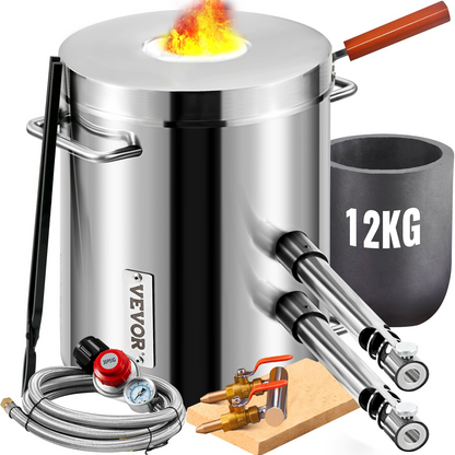 VEVOR Propane Melting Furnace Kit, 12KG Large Capacity Foundry Home Kilns,Stainless Steel Smelter,  Blacksmithing Forge with Crucible an Tongs Kiln, For Metal Scrap Recycle, Gold Copper Silver Casting, Goodies N Stuff