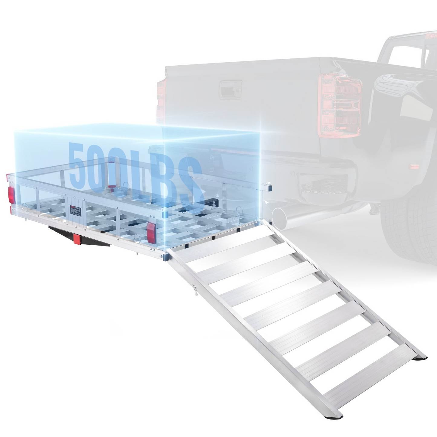 VEVOR 50 x 29.5 x 8.7 inch Hitch Cargo Carrier, 500lbs Capacity Trailer Hitch Mounted Cargo Basket, Aluminum Luggage Carrier Rack with Folding Ramp, Fits 2" Hitch Receiver for SUV Truck Pickup Camping, Goodies N Stuff