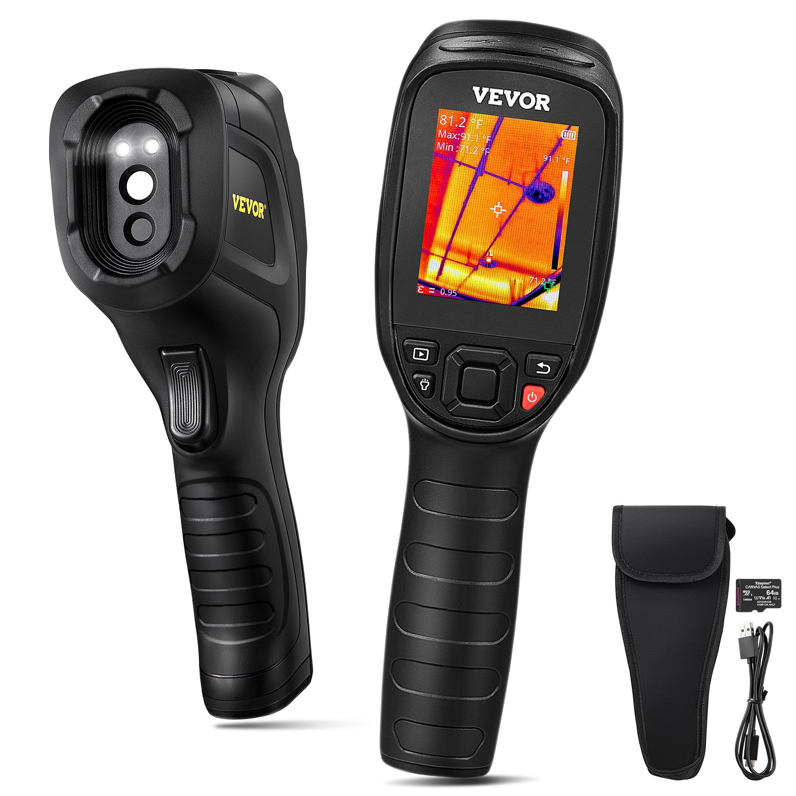 VEVOR Thermal Imaging Camera, 240x180 IR Resolution with 2MP Visual Camera, 20Hz Refresh Rate Infrared Camera with -4℉~1022℉ Temperature Range, 64G Built-in SD Card and Rechargeable Li-ion Battery, Goodies N Stuff