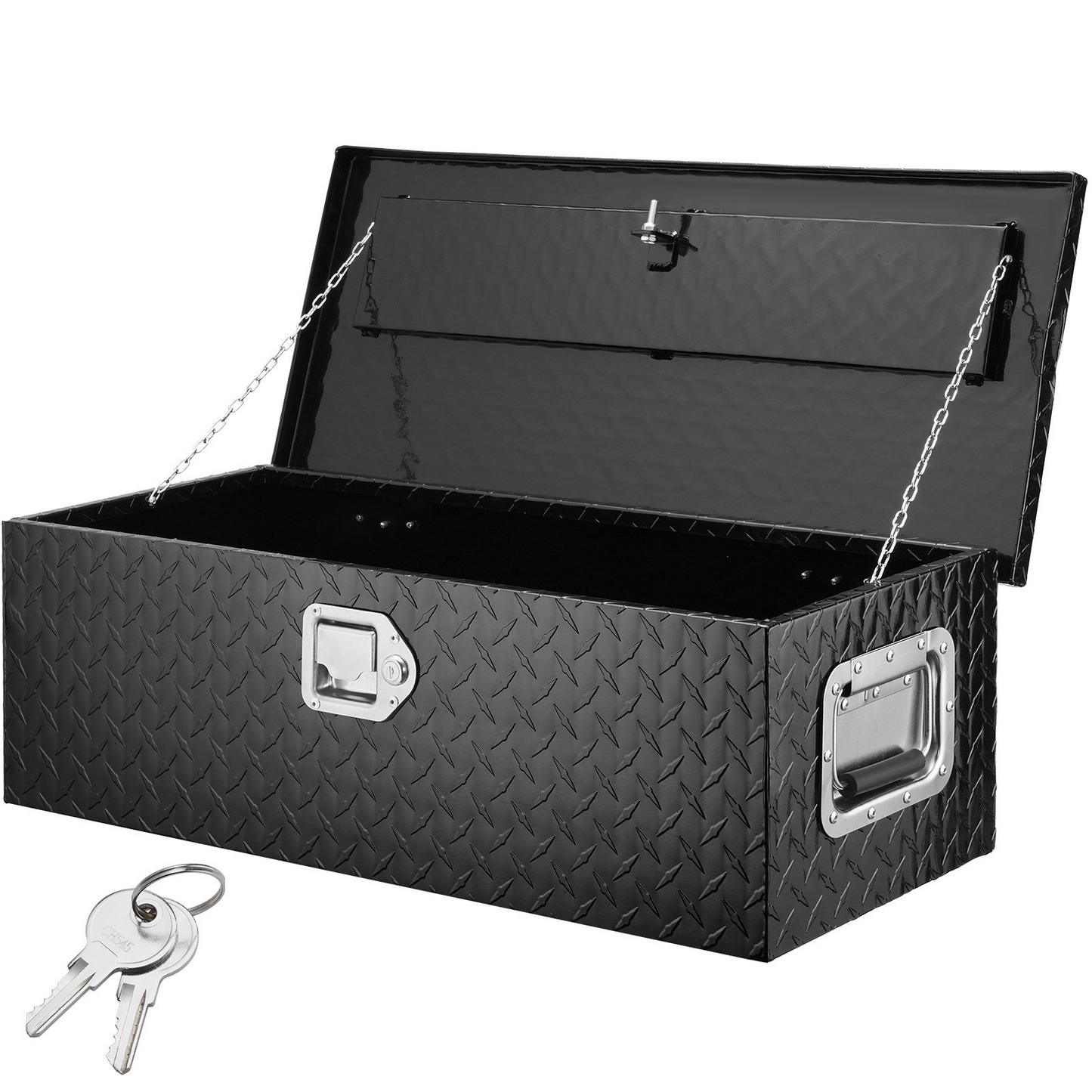 VEVOR Heavy Duty Aluminum Truck Bed Tool Box, Diamond Plate Tool Box with Side Handle and Lock Keys, Storage Tool Box Chest Box Organizer for Pickup, RV, Trailer, Truck Bed, 30"x13"x9.6", Black, Goodies N Stuff