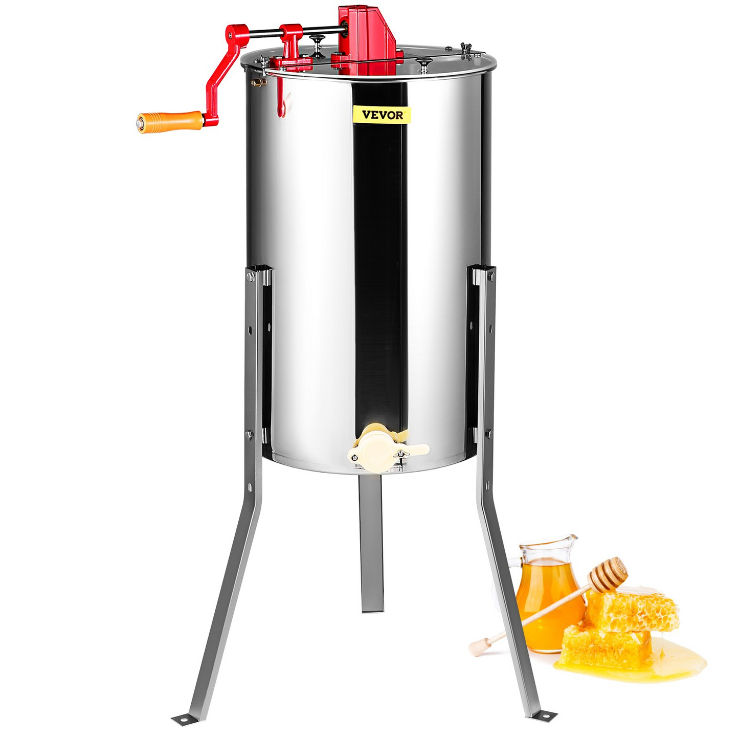 VEVOR Manual Honey Extractor, 2/4 Frames Honey Spinner Extractor, Stainless Steel Beekeeping Extraction, Honeycomb Drum Spinner with Lid, Apiary Centrifuge Equipment with Height Adjustable Stand, Goodies N Stuff