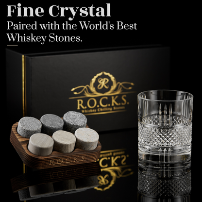 Whiskey Stones & Crystal Glass Gift Set - Reserve Tumbler (11.7oz), Goodies N Stuff