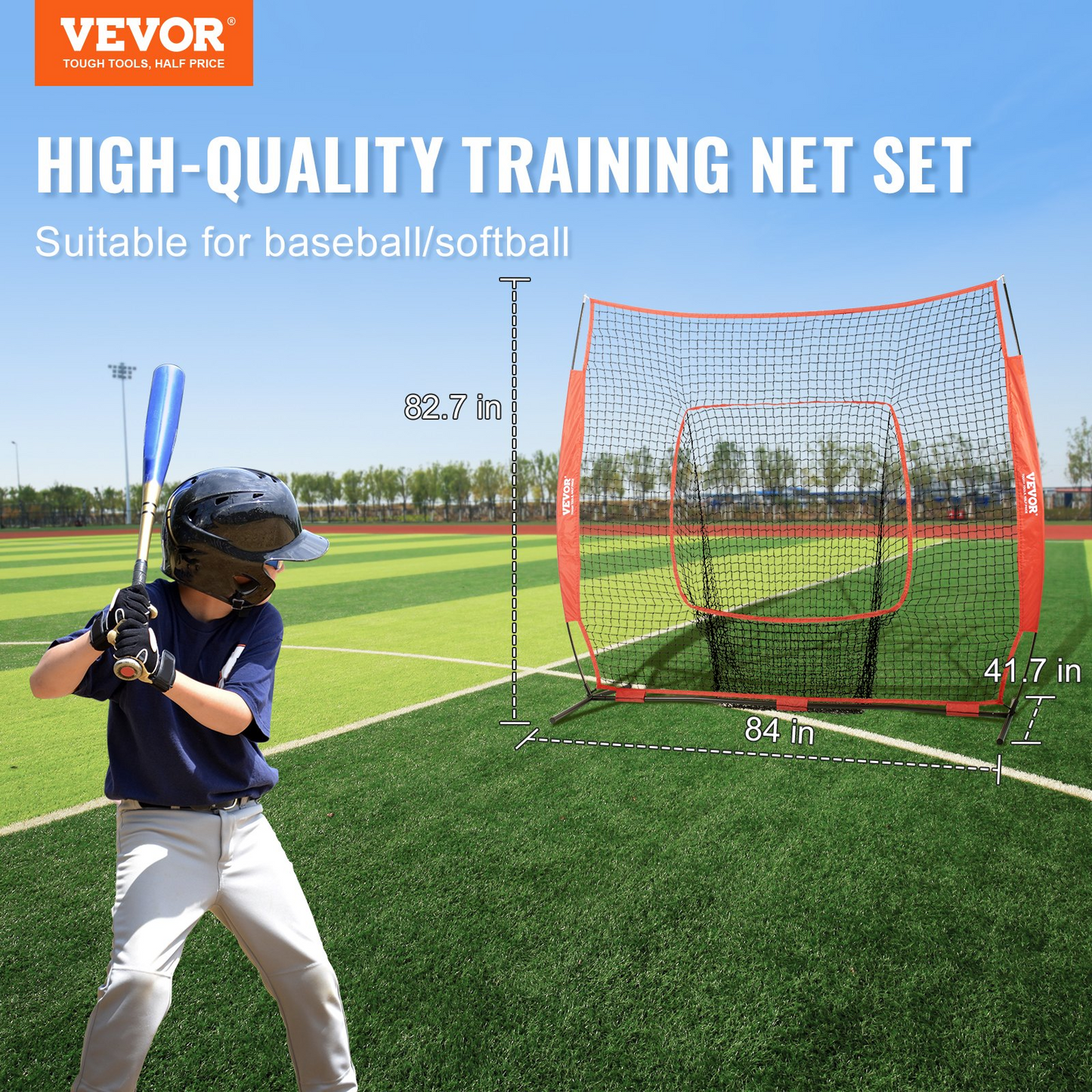 VEVOR 7x7 ft Baseball Softball Practice Net - Portable Training Net for Hitting Batting Catching Pitching - Backstop Baseball Equipment - Carry Bag and Strike Zone, Goodies N Stuff