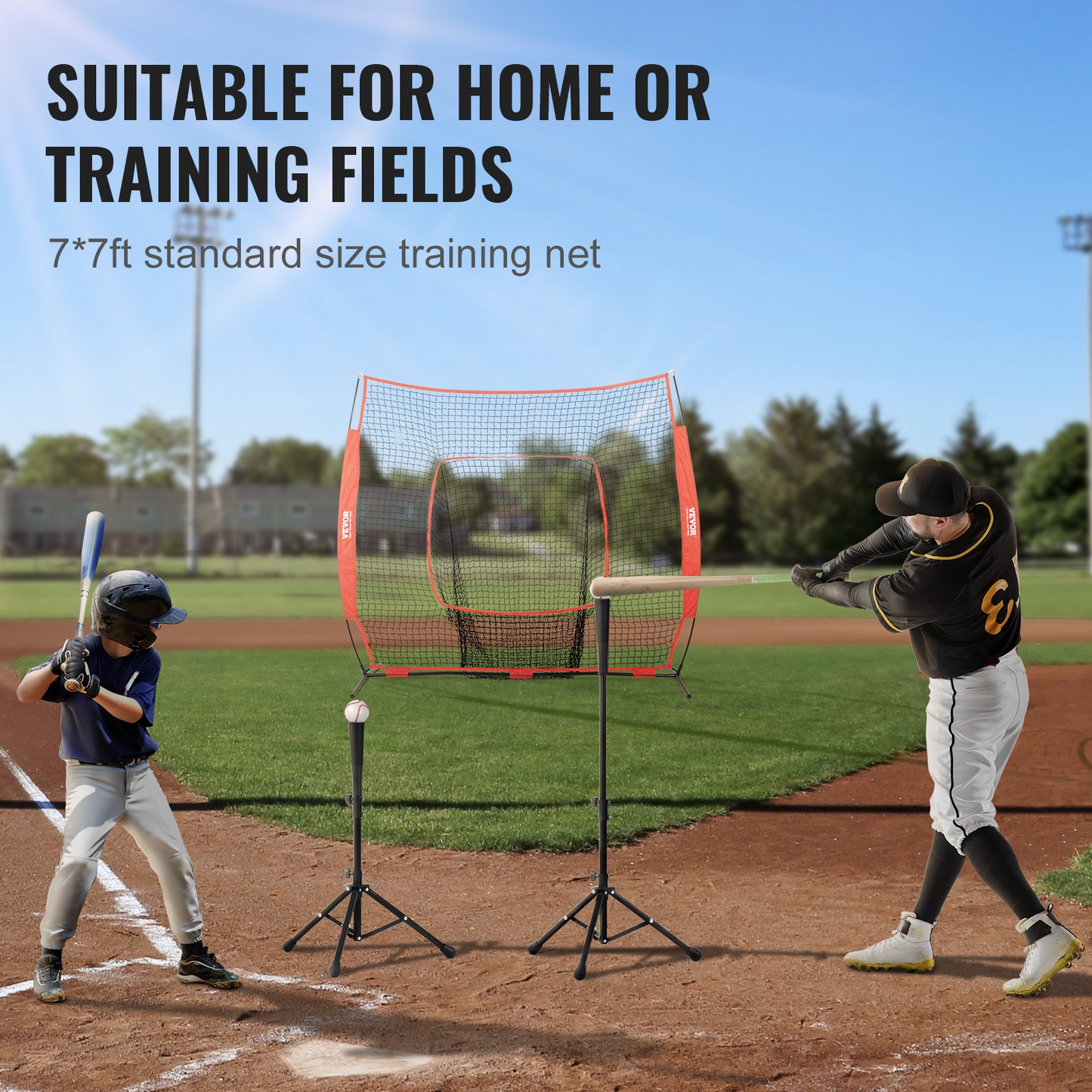 VEVOR 7x7 ft Baseball Softball Practice Net - Portable Training Net for Hitting Batting Catching Pitching - Backstop Baseball Equipment - Carry Bag and Strike Zone, Goodies N Stuff