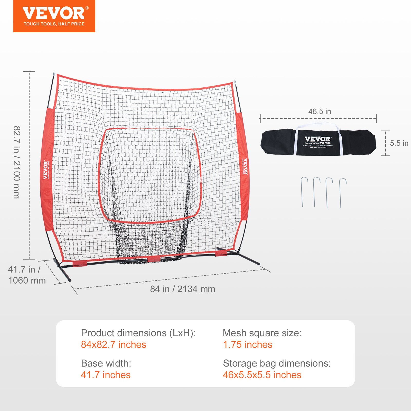 VEVOR 7x7 ft Baseball Softball Practice Net - Portable Training Net for Hitting Batting Catching Pitching - Backstop Baseball Equipment - Carry Bag and Strike Zone, Goodies N Stuff