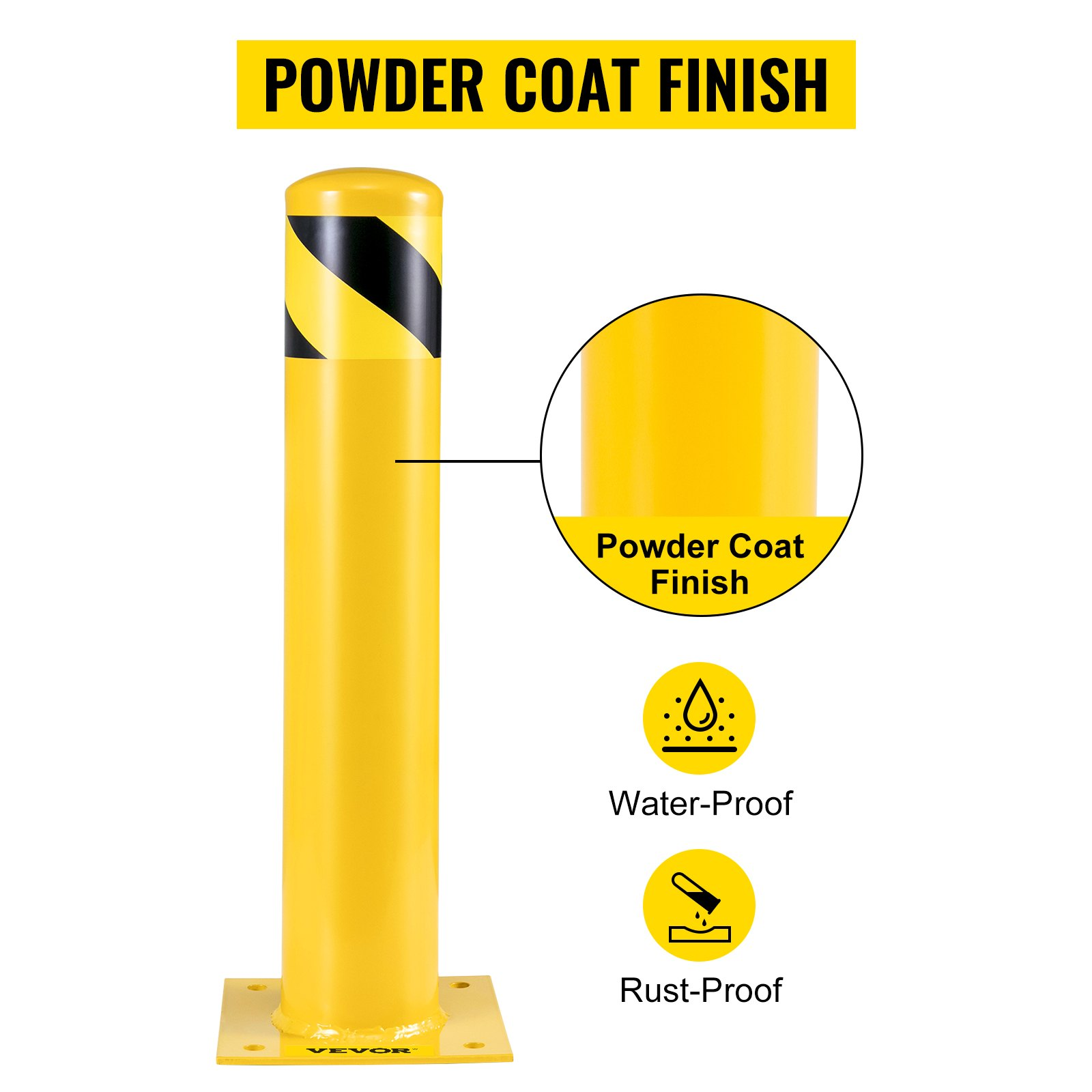 VEVOR Safety Bollard 24"x4.5" Safety Barrier Bollard 4-1/2" OD 24" Height Yellow Powder Coat Pipe Steel Safety Barrier with 4 Free Anchor Bolts for Traffic-Sensitive Area, Goodies N Stuff