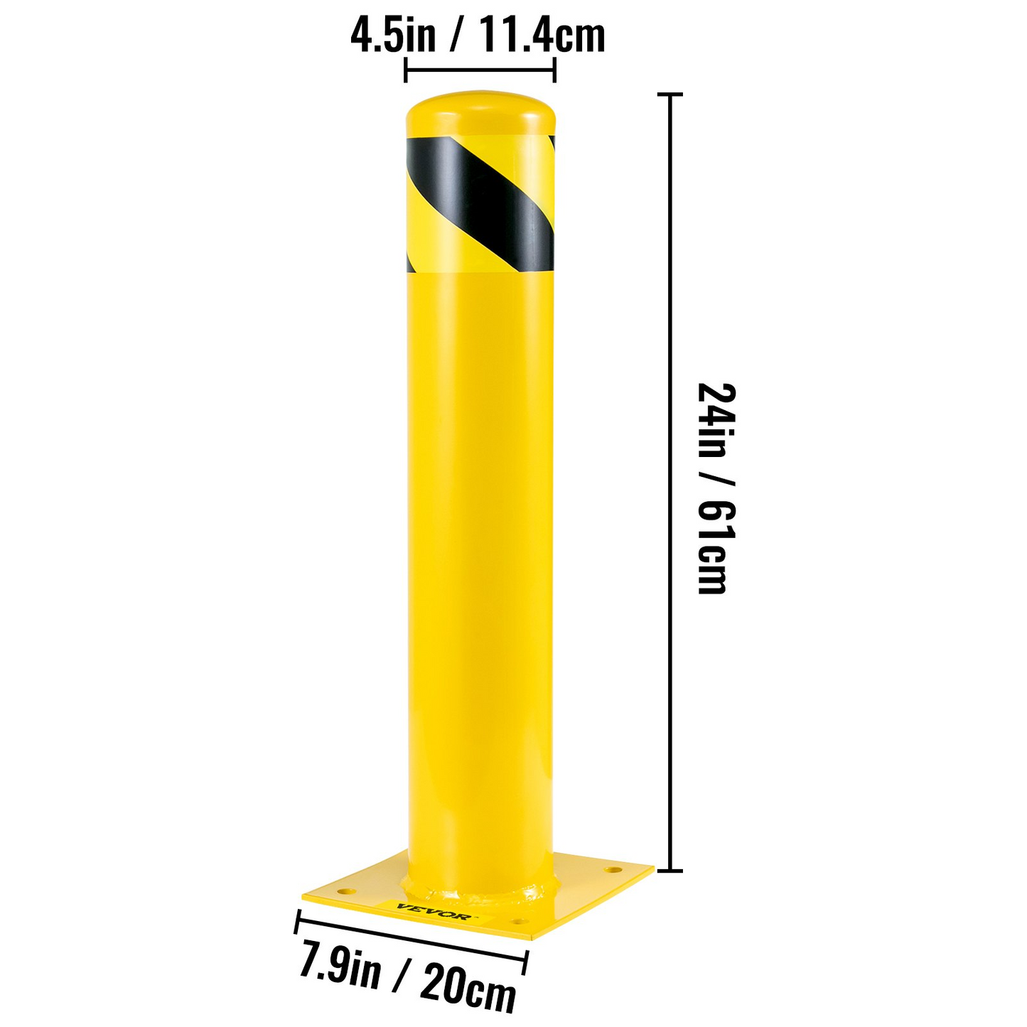 VEVOR Safety Bollard 24"x4.5" Safety Barrier Bollard 4-1/2" OD 24" Height Yellow Powder Coat Pipe Steel Safety Barrier with 4 Free Anchor Bolts for Traffic-Sensitive Area, Goodies N Stuff