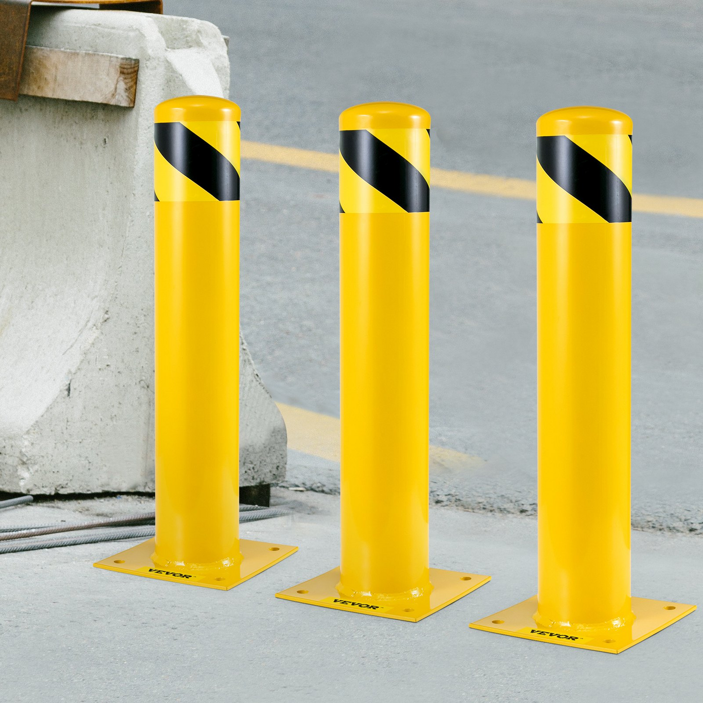 VEVOR Safety Bollard, 24"x5.5" Safety Barrier Bollard, 5-1/2" OD 24" Height Yellow Powder Coat Pipe Steel Safety Barrier with 4 Free Anchor Bolts for Traffic-Sensitive Area, Goodies N Stuff