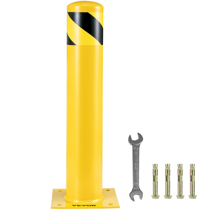 VEVOR Safety Bollard, 24"x5.5" Safety Barrier Bollard, 5-1/2" OD 24" Height Yellow Powder Coat Pipe Steel Safety Barrier with 4 Free Anchor Bolts for Traffic-Sensitive Area, Goodies N Stuff