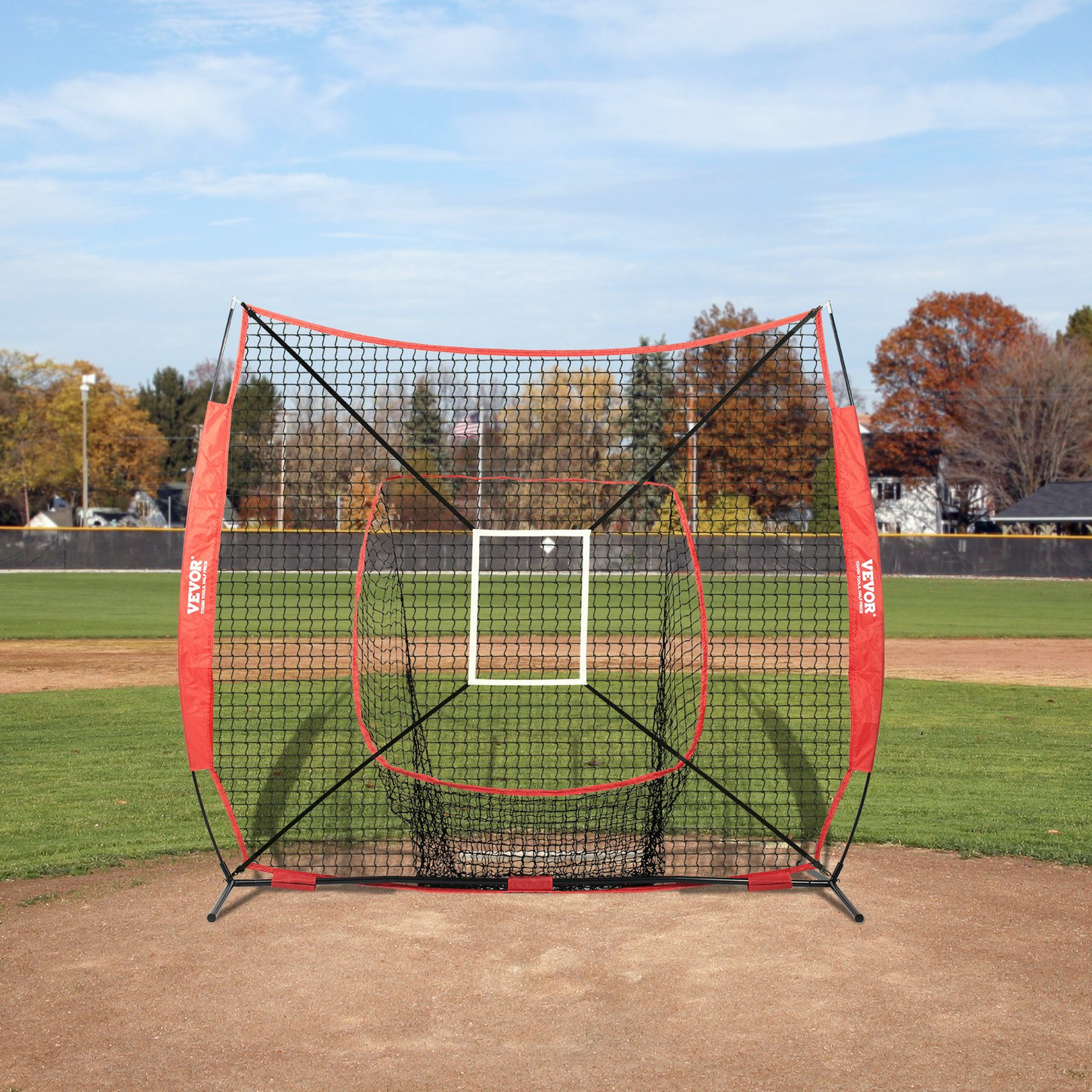 VEVOR 7x7 ft Baseball Softball Practice Net - Portable Baseball Training Net for Hitting Batting Catching Pitching - Backstop Baseball Equipment with Bow Frame, Carry Bag, Strike Zone, Ball, Batting Tee, Goodies N Stuff