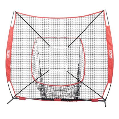 VEVOR 7x7 ft Baseball Softball Practice Net - Portable Baseball Training Net for Hitting Batting Catching Pitching - Backstop Baseball Equipment with Bow Frame, Carry Bag, Strike Zone, Ball, Batting Tee, Goodies N Stuff