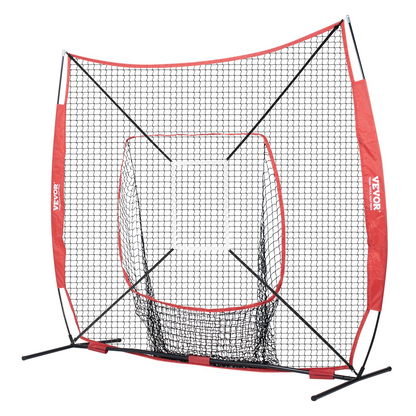 VEVOR 7x7 ft Baseball Softball Practice Net - Portable Baseball Training Net for Hitting Batting Catching Pitching - Backstop Baseball Equipment with Bow Frame, Carry Bag, Strike Zone, Ball, Batting Tee, Goodies N Stuff