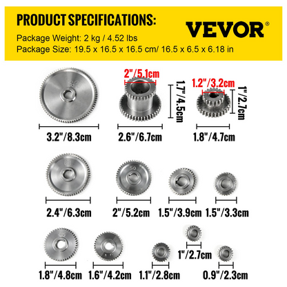 VEVOR 18pcs/Set CJ0618 Lathe Mini Lathe Gears Metal Cutting Machine Gears Lathe Gears Metal Exchange Gear (18pcs/Set), Goodies N Stuff