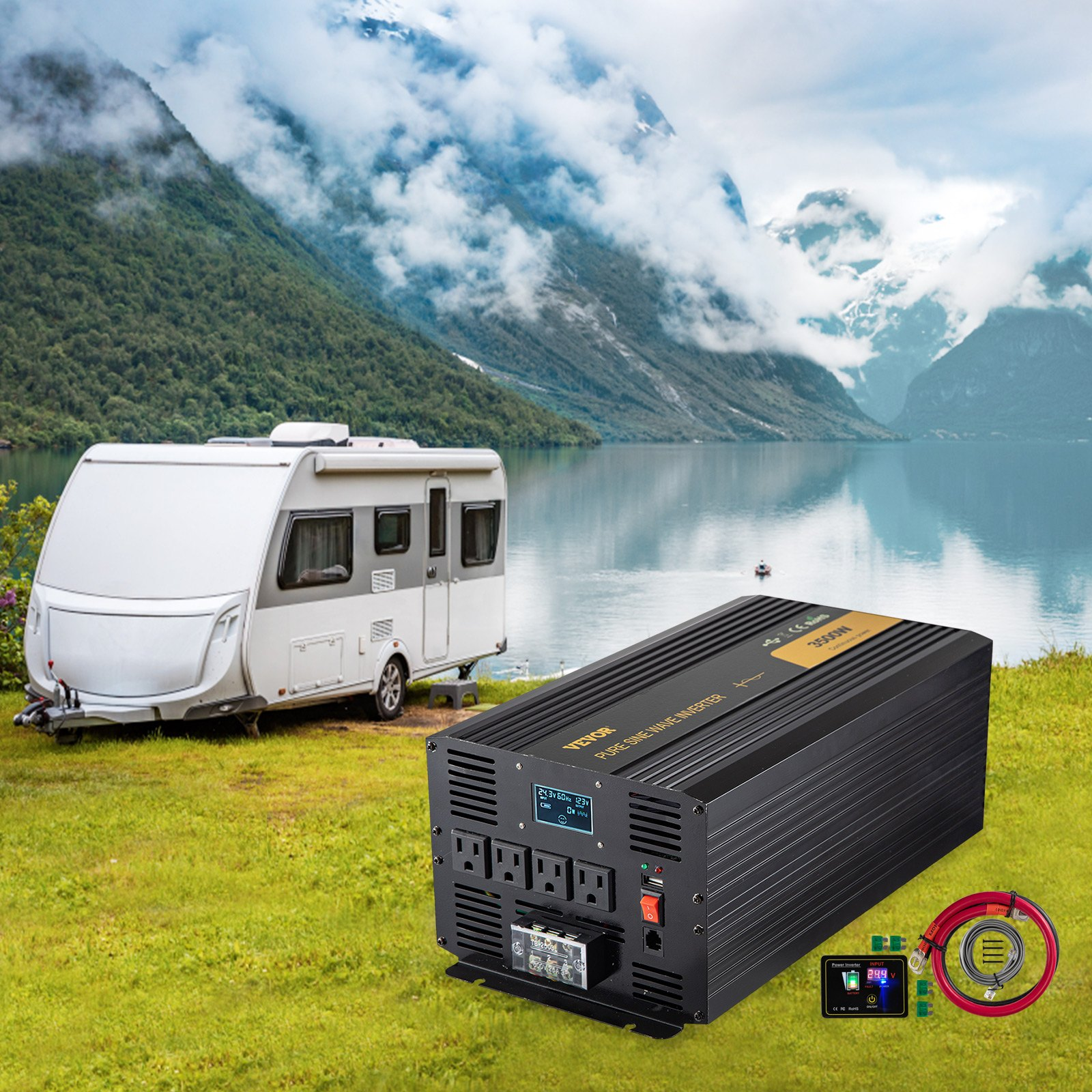 VEVOR Pure Sine Wave Inverter, 3500 Watt Power Inverter, DC 24V to AC 120V Car Inverter, with USB Port, LCD Display, and Remote Controller Power Converter, for RV Truck Car Solar System Travel Camping, Goodies N Stuff