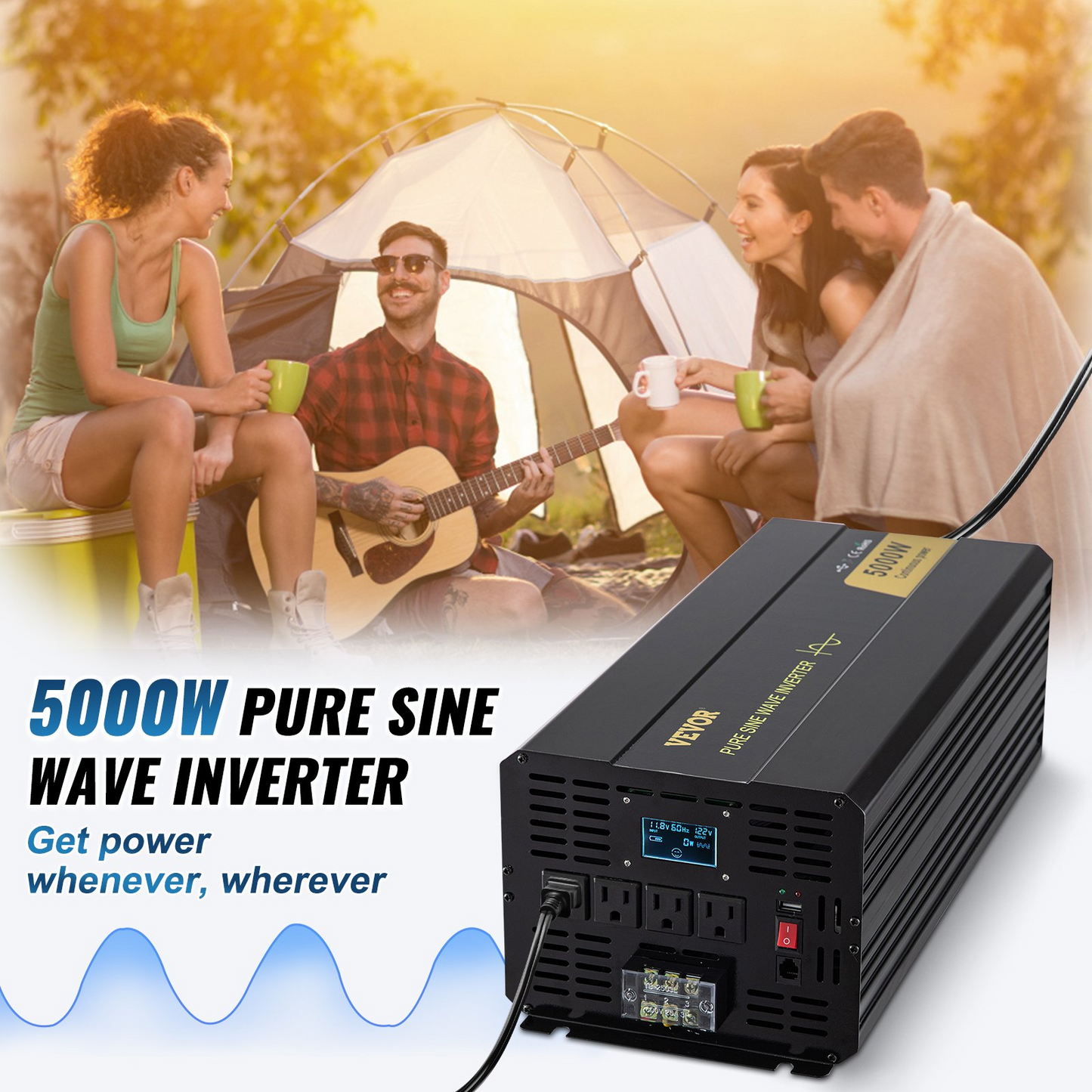 VEVOR Pure Sine Wave Inverter, 5000 Watt, Power Inverter, DC 12V to AC 120V Car Inverter, with LCD Display, USB Port and Remote Controller, Power Converter for Car RV Truck Solar System Travel Camping, Goodies N Stuff