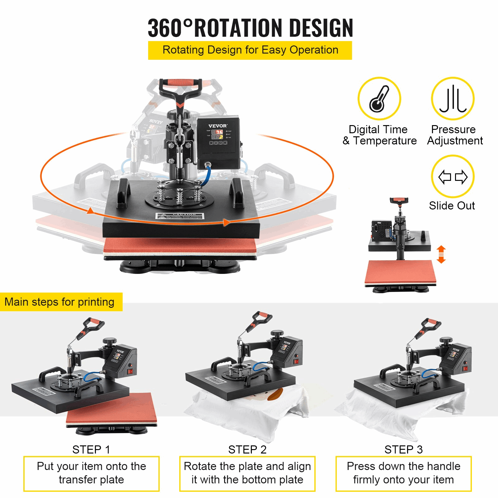 5 In 1 Heat Press 15" X 15" Digital Clamshell Sublimation for DIY Mug Cap Plate, Goodies N Stuff