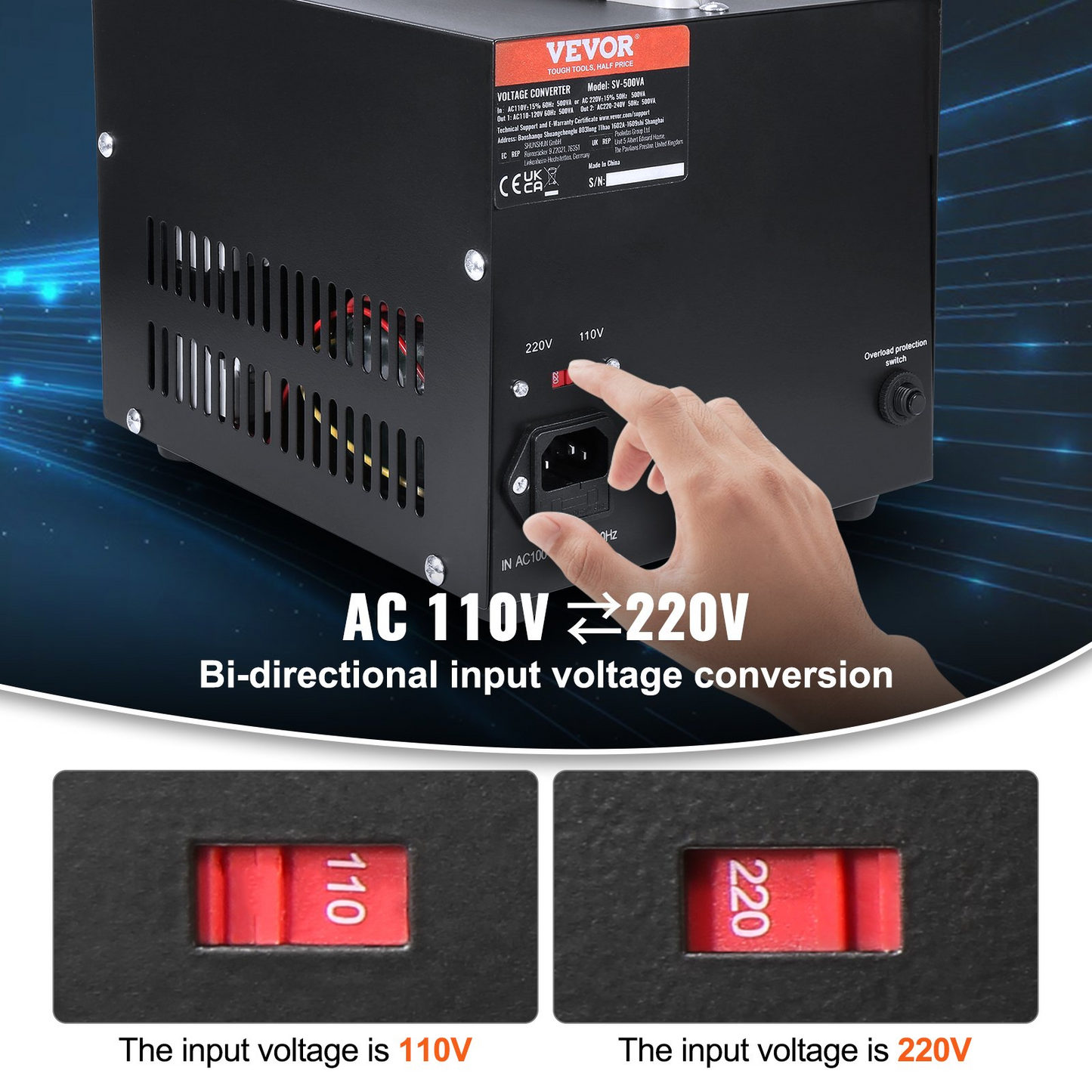 VEVOR Voltage Converter Transformer, 2000W, Heavy Duty Step Up/Down Transformer, Convert from 110 Volt to 220 Volt and  from 220 Volt to 110 Volt, with US Outlet EU Outlet 5V USB Port, CE Certified, Goodies N Stuff