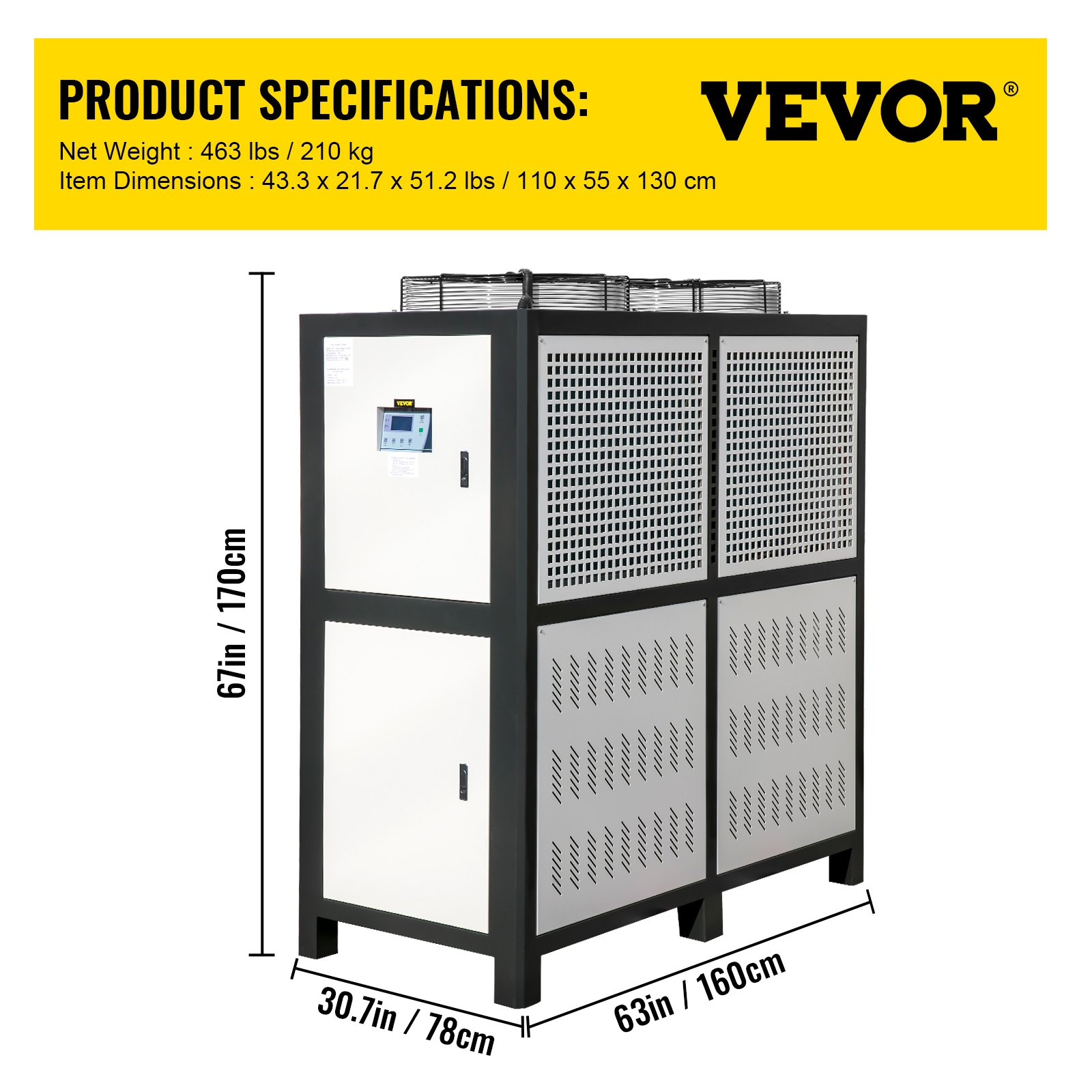 VEVOR Water Chiller 15Ton, Capacity Industrial Chiller 15Hp, Air-Cooled Water Chiller, Finned Condenser, w/ Micro-Computer Control, Stainless Steel Water Tank Chiller Machine for Cooling Water, Goodies N Stuff