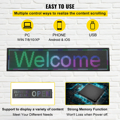 VEVOR LED Scrolling Sign, 40" x 9" WiFi & USB Control, Full Color P6 Programmable Display, Indoor High Resolution Message Board, High Brightness Electronic Sign, Perfect Solution for Advertising, Goodies N Stuff