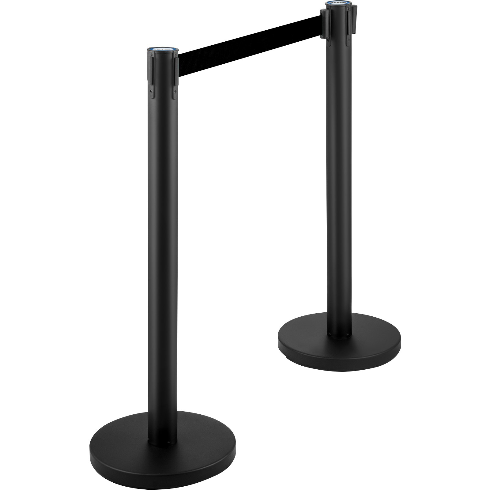 VEVOR Crowd Control Stanchion, Set of 4 Pieces Stanchion Set, Stanchion Set with 6.6 ft/2 m Black Retractable Belt, Black Crowd Control Barrier w/Concrete and Metal Base – Easy Connect Assembly, Goodies N Stuff