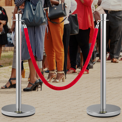VEVOR Crowd Control Stanchion, Set of 2 Pieces Stanchion Set, Stanchion Set with 5 ft/1.5 m Red Velvet Rope, Silver Crowd Control Barrier w/Sturdy Concrete and Metal Base - Easy Connect Assembly, Goodies N Stuff