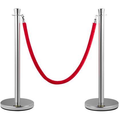 VEVOR Crowd Control Stanchion, Set of 2 Pieces Stanchion Set, Stanchion Set with 5 ft/1.5 m Red Velvet Rope, Silver Crowd Control Barrier w/Sturdy Concrete and Metal Base - Easy Connect Assembly, Goodies N Stuff