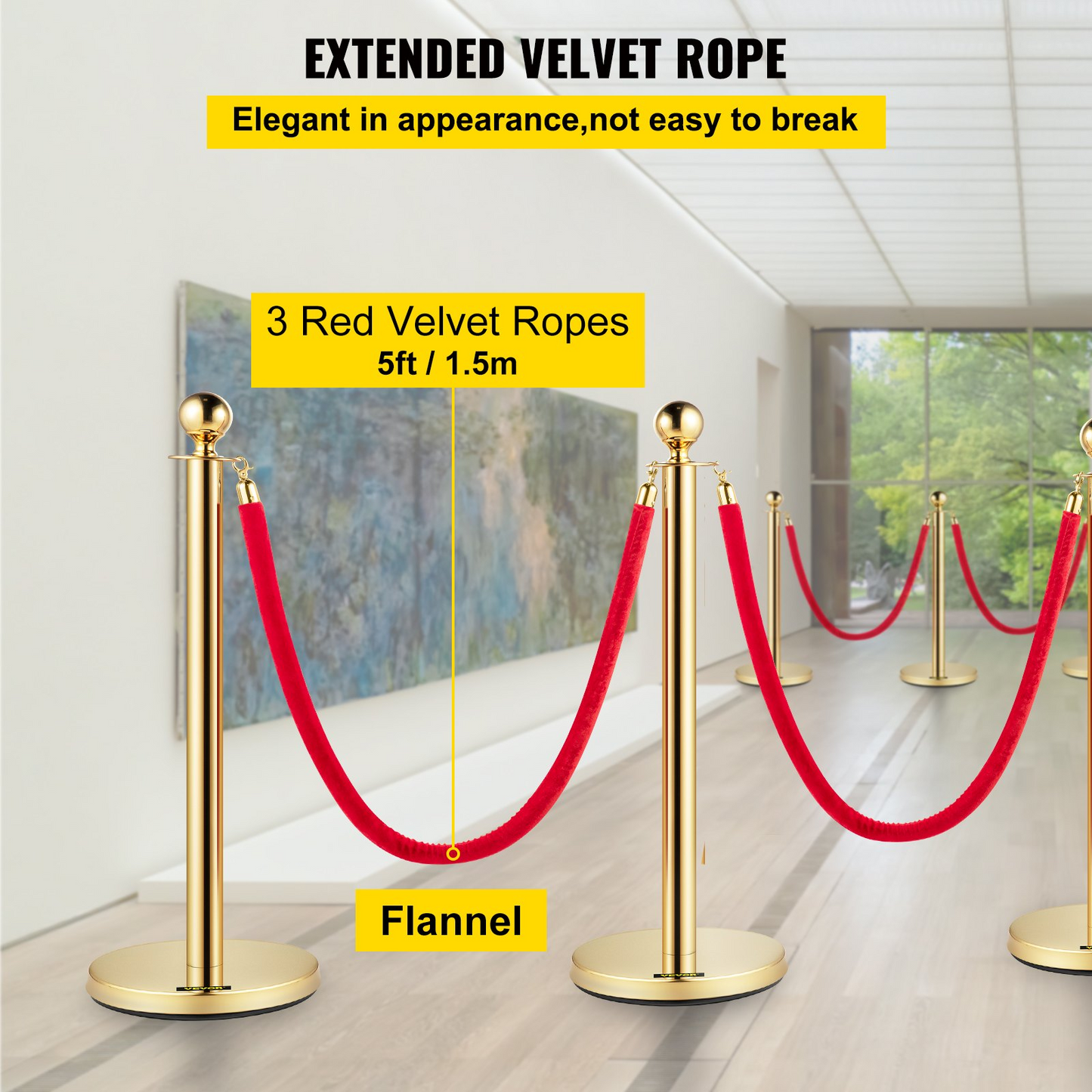 VEVOR 4PCS Gold Stanchion Posts Queue, 38 Inch Red Velvet Rope, Crowd Control Barriers Queue Line Rope, Barriers for Party Supplies, Goodies N Stuff