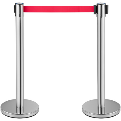 VEVOR Crowd Control Stanchion, Set of 6 Pieces Stanchion Set, Stanchion Set w/ 6.6 ft/2 m Red Retractable Belt, Crowd Control Barrier w/Rubber Base – Easy Connect Assembly for Crowd Control (Silver), Goodies N Stuff