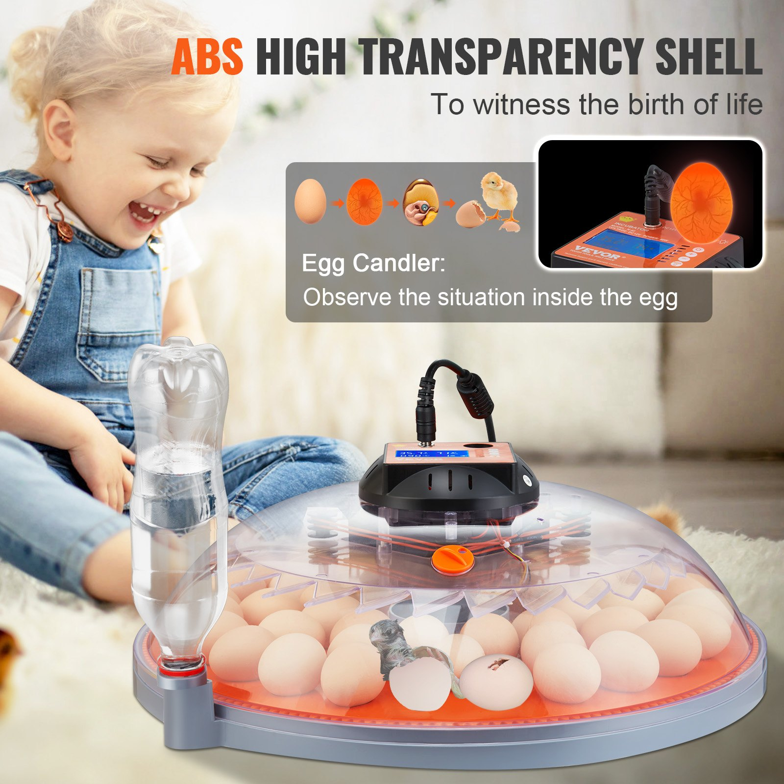 VEVOR 48 Egg Incubator, Incubators for Hatching Eggs, 360° Automatic Egg Turner with Temperature and Humidity Display, 48 Eggs Poultry Hatcher with ABS Transparent Shell for Chicken, Duck, Quail, Goodies N Stuff