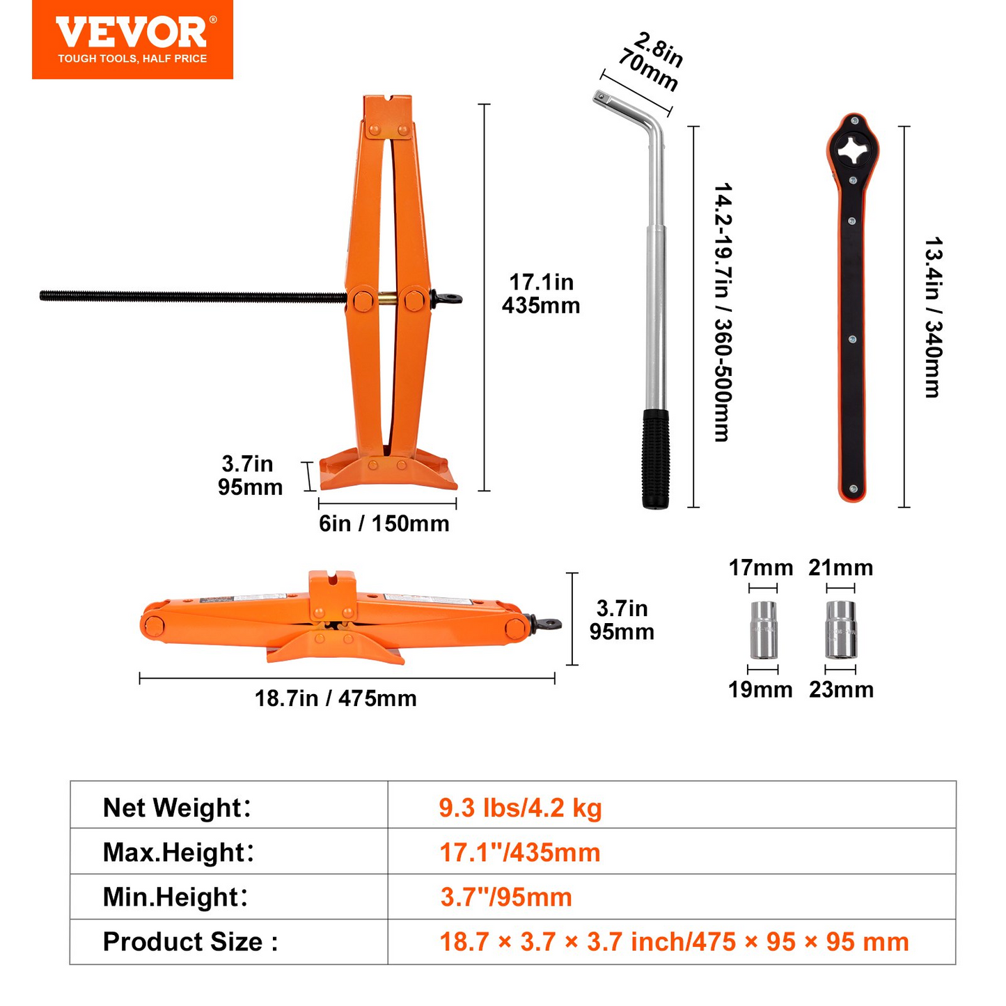 VEVOR Scissor Jack, 2.5 Ton/5512 lbs Scissor Car Jack, 3.7"-17.1" Lifting Range Scissor Lift Jack with Ratcheting Handle and L-Wrench, Portable Tire Jack for Cars Trucks Sedans MPVs, Goodies N Stuff