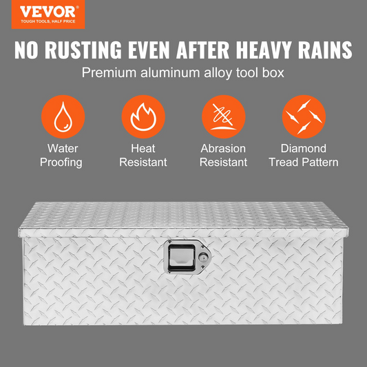 VEVOR Heavy Duty Aluminum Truck Bed Tool Box, Diamond Plate Tool Box with Side Handle and Lock Keys, Storage Tool Box Chest Box Organizer for Pickup, Truck Bed, RV, Trailer, 30"x13"x9.6", Silver, Goodies N Stuff