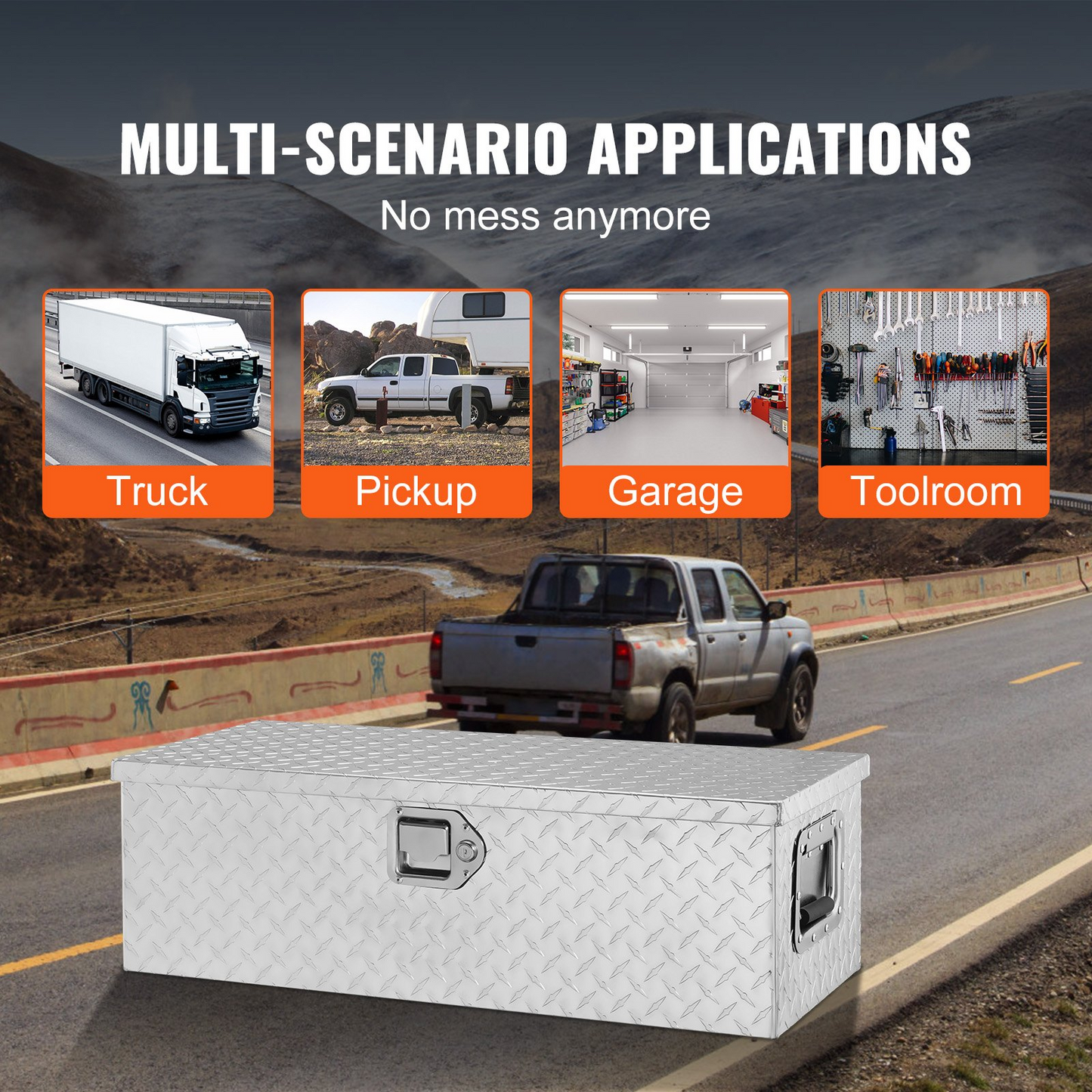 VEVOR Heavy Duty Aluminum Truck Bed Tool Box, Diamond Plate Tool Box with Side Handle and Lock Keys, Storage Tool Box Chest Box Organizer for Pickup, Truck Bed, RV, Trailer, 30"x13"x9.6", Silver, Goodies N Stuff