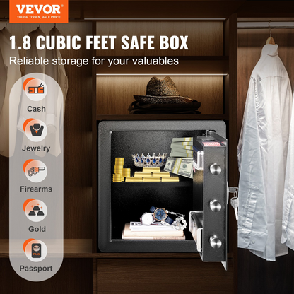 VEVOR Safe 1.8 Cubic Feet Home Safe Steel for Cash Gold 15.75x13x16.9 inch, Goodies N Stuff