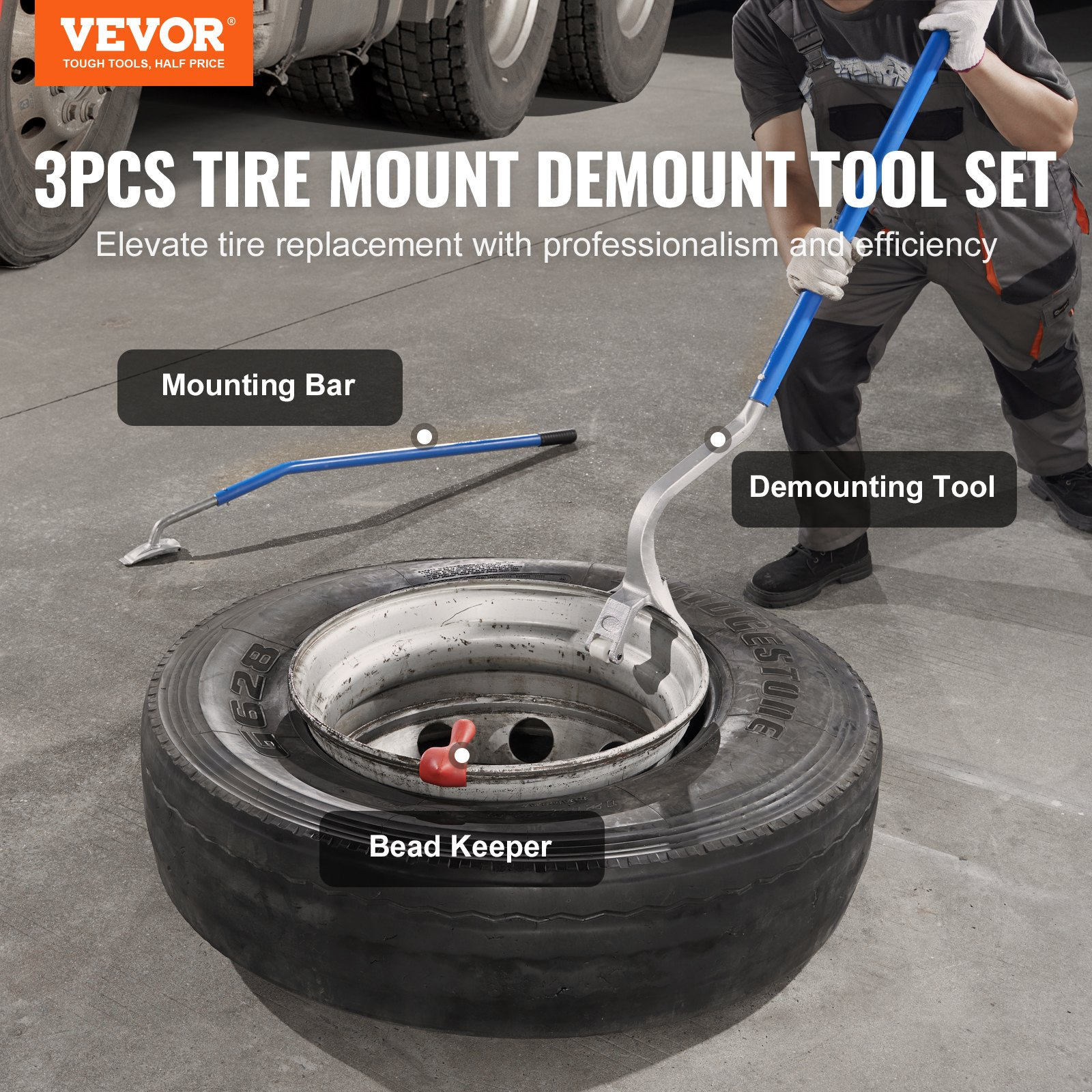 VEVOR Truck Tire Changer Mount Demount 22.5-24.5 in Radial Bias Ply/Tubeless Tire, Goodies N Stuff