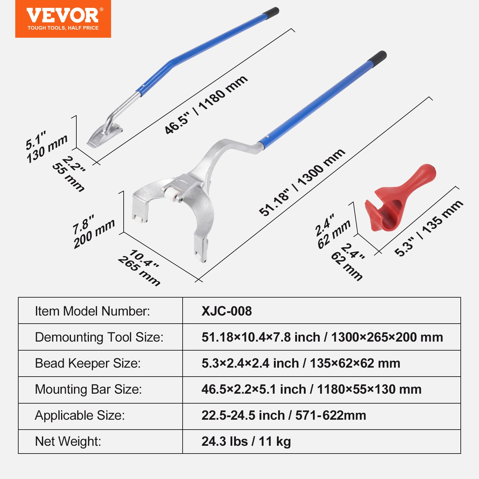 VEVOR Truck Tire Changer Mount Demount 22.5-24.5 in Radial Bias Ply/Tubeless Tire, Goodies N Stuff