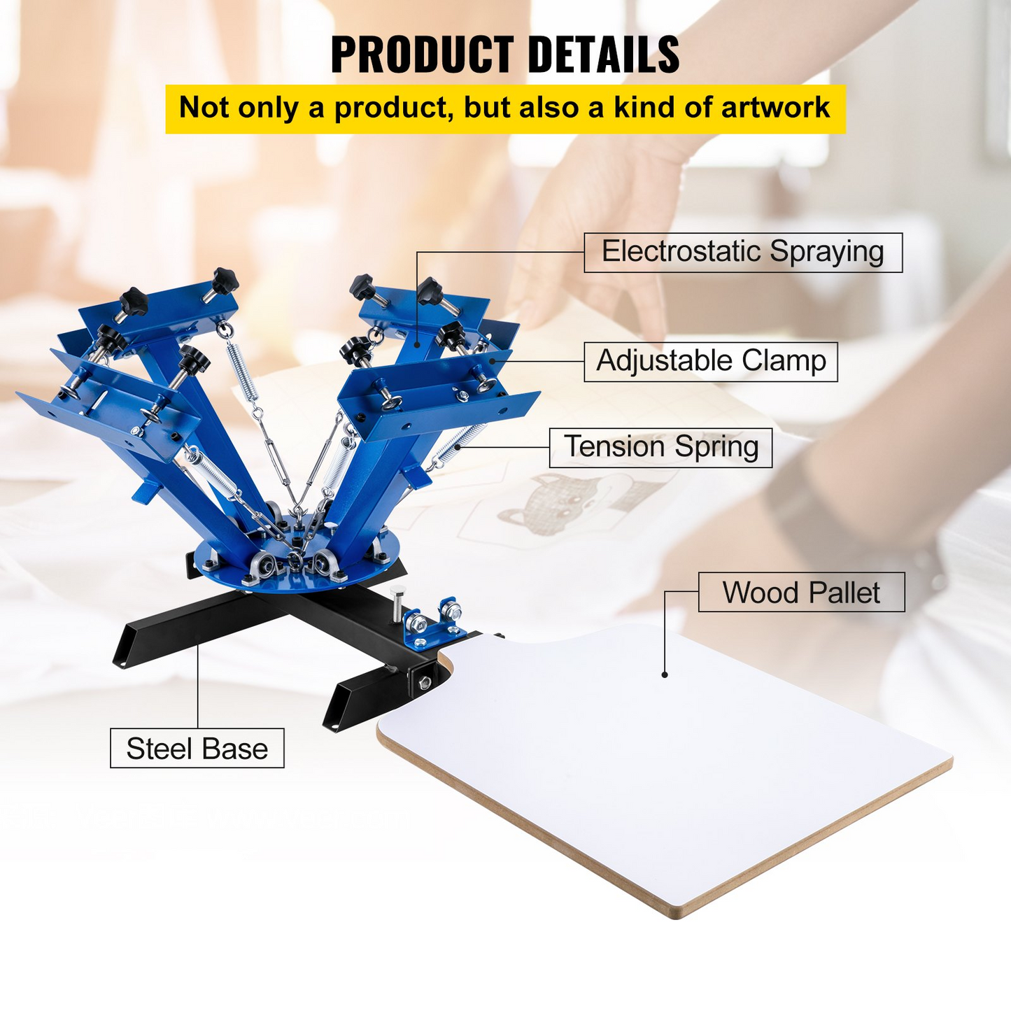 VEVOR Screen Printing Machine, 4 Color 1 Station Screen Printing Press, 21.7 x 17.7 inch Silk Screen Printing DIY T-Shirts Removable Pallet, Goodies N Stuff