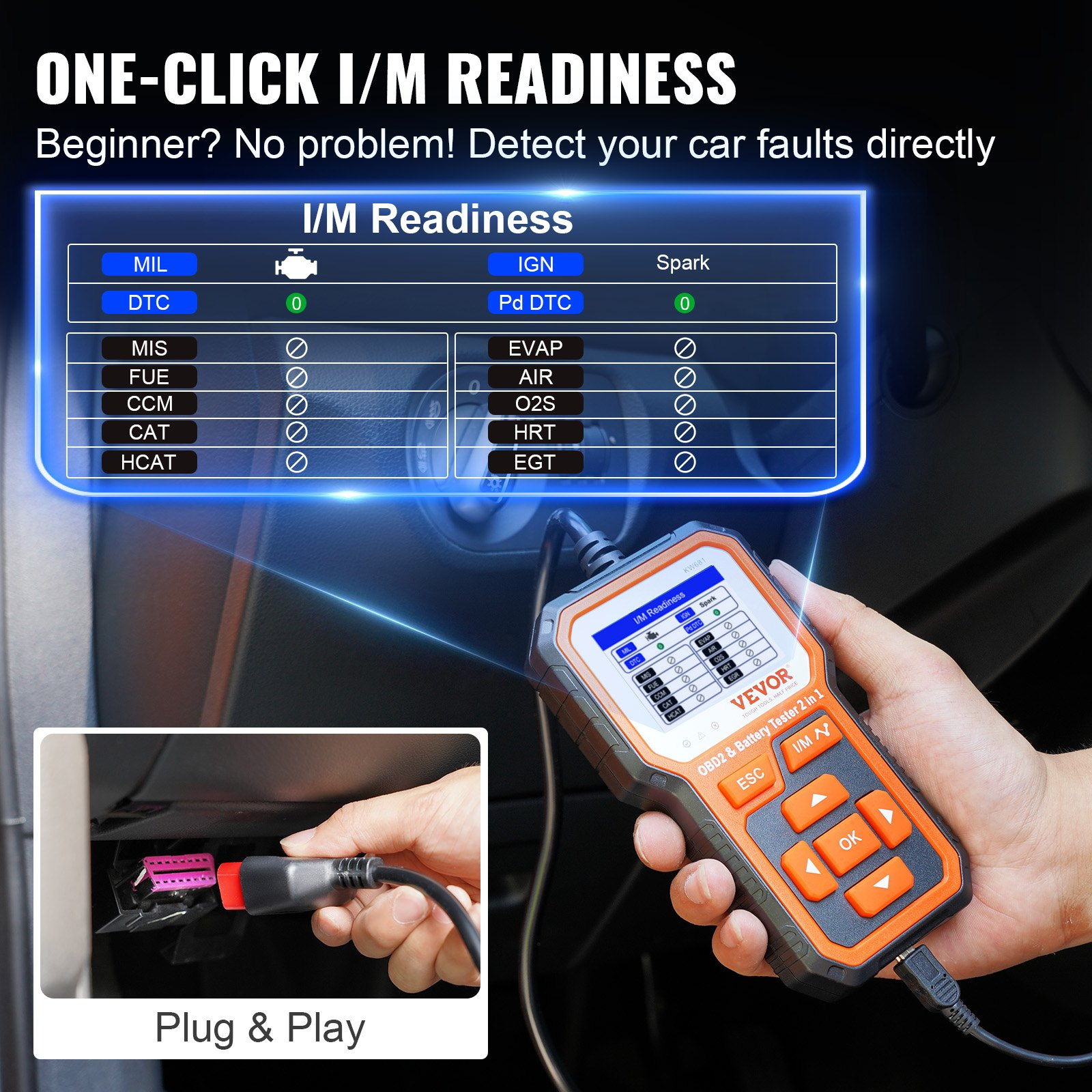 VEVOR OBD2 Scanner Battery Tester 6V/12V - Upgrade 2 IN1 OBD Scanner Diagnostic Tool Car 100-2000 Battery Charging Cranking System Test Car Code Reader Scan Tool for All OBDII Protocol Cars Since 1996, Goodies N Stuff