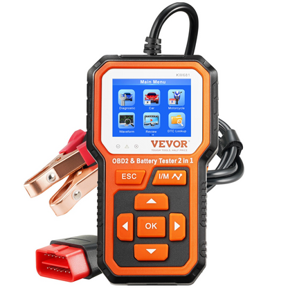 VEVOR OBD2 Scanner Battery Tester 6V/12V - Upgrade 2 IN1 OBD Scanner Diagnostic Tool Car 100-2000 Battery Charging Cranking System Test Car Code Reader Scan Tool for All OBDII Protocol Cars Since 1996, Goodies N Stuff