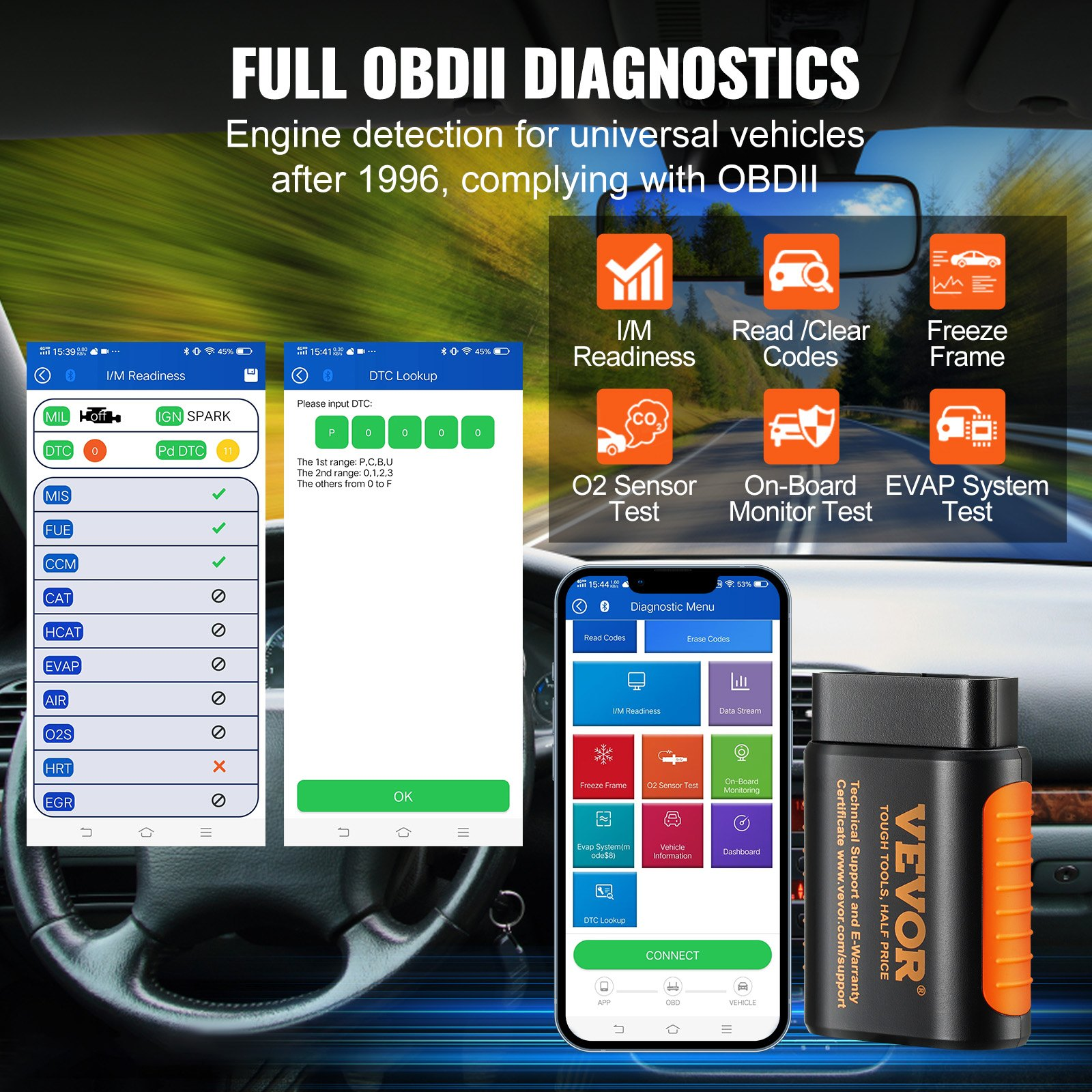 VEVOR OBD2 Car 5.0 Bluetooth Scanner Code Reader OBDII Read Tool for IOS/Android, Goodies N Stuff