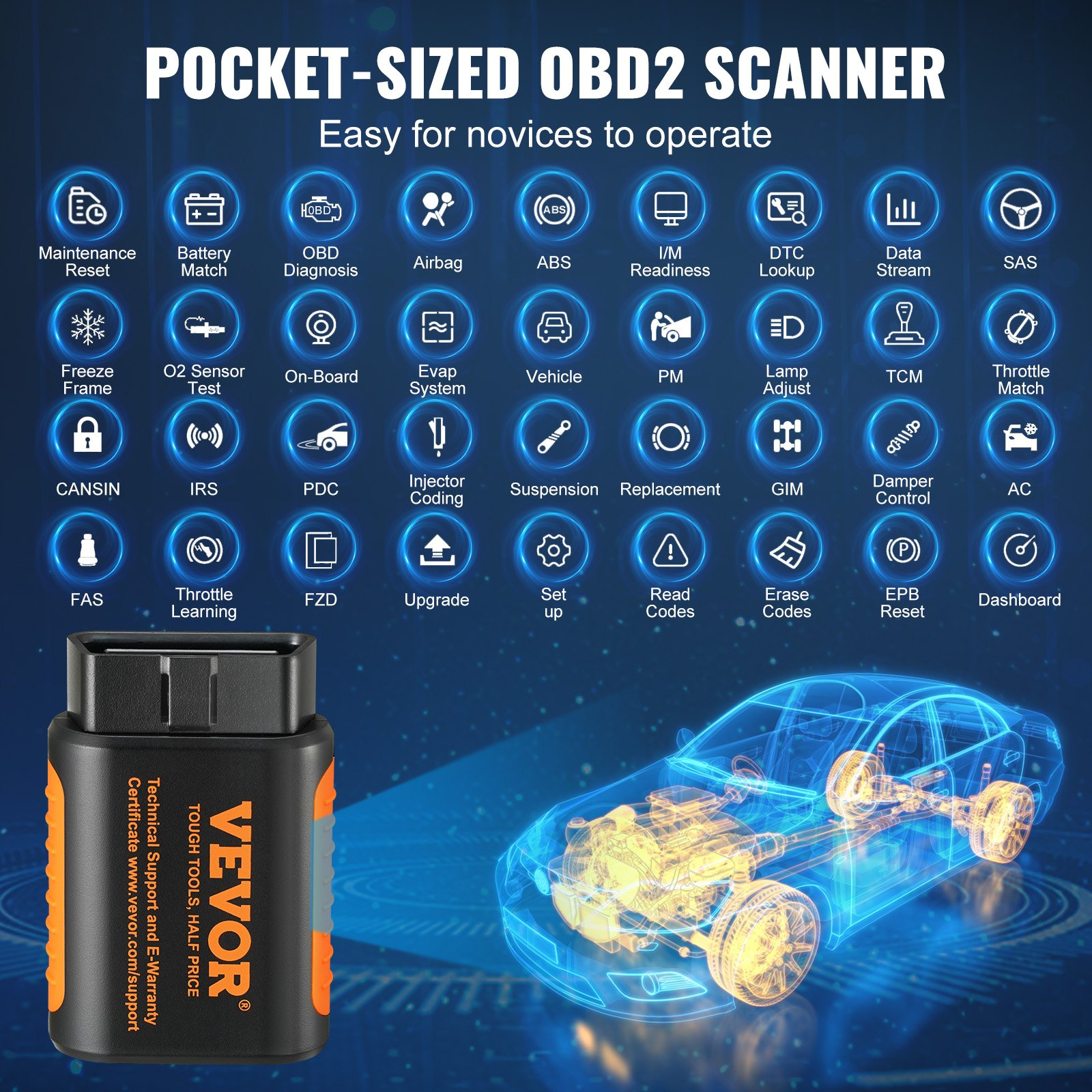 VEVOR OBD2 Car 5.0 Bluetooth Scanner Code Reader OBDII Read Tool for IOS/Android, Goodies N Stuff