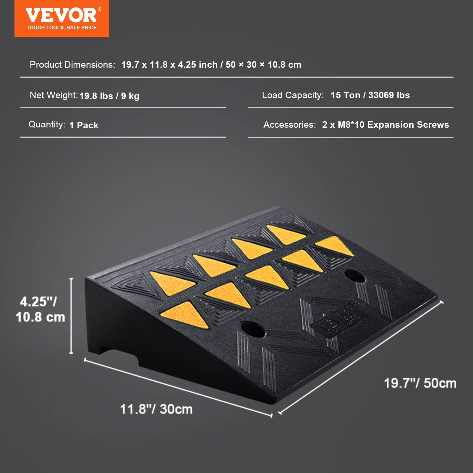 VEVOR Rubber Curb Ramp 4.25" Rise Height Sidewalk Curb Ramp, 11.8" Width 19.7" Length Driveway Ramp for Curb, 15T Heavy Duty Rubber Ramp for Forklifts, Trucks, Buses, Cars, Wheelchairs, Bikes, Goodies N Stuff