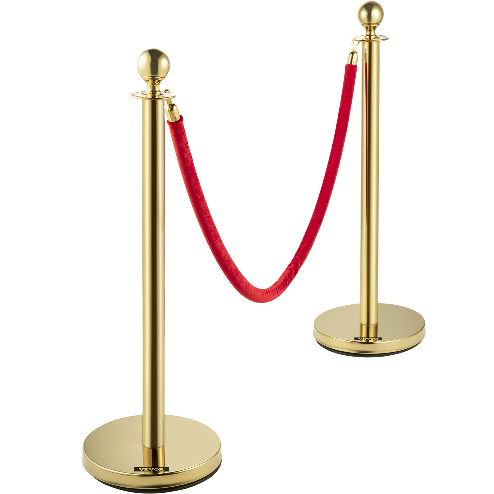 VEVOR Velvet Ropes and Posts, 5 ft/1.5 m Red Rope, Stainless Steel Gold Stanchion with Ball Top, Red Crowd Control Barrier Used for Theaters, Party, Wedding, Exhibition, Ticket Offices 4 packSets, Goodies N Stuff
