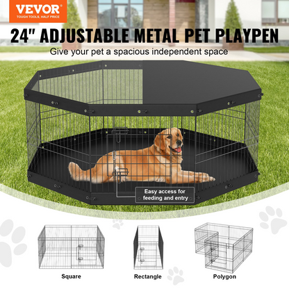 VEVOR Dog Playpen, 8 Panels Foldable Metal Dog Exercise Pen with Top Cover and Bottom Pad, 24" H Pet Fence Puppy Crate Kennel, Indoor Outdoor Dog Pen for Small Medium Pets, for Camping, Yard, Goodies N Stuff